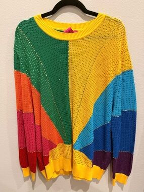 Queen of Sparkles SET Rainbow Sunshine Rhinestone Top & Shorts Matching XL